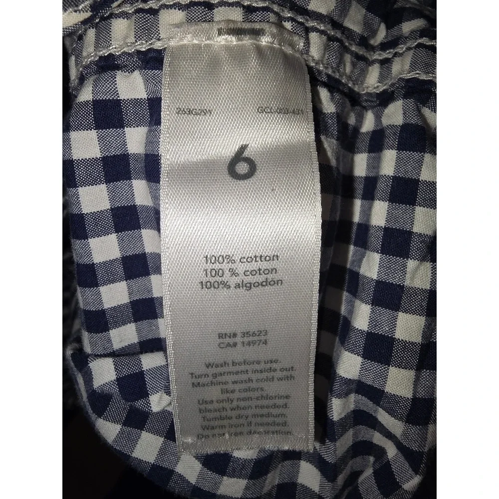 Carters Boys Navy Blue White Gingham Check Button Down Shirt Size 6 Long Sleeve‎